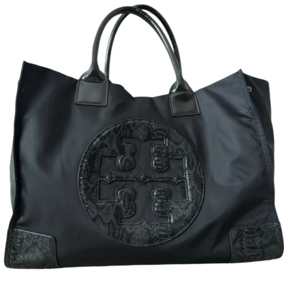 Tory Burch Ella Tote bag in Black Snake Print - Picture 1 of 11